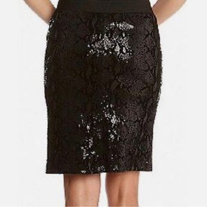 Black Sequin Snake Skin Pattern Stretch Pull-on Skirt by Karen Kane